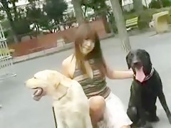 japonesa con dos perros